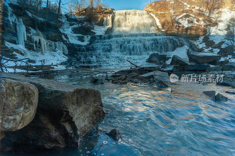 冬天的阿尔比恩瀑布，汉密尔顿，加拿大