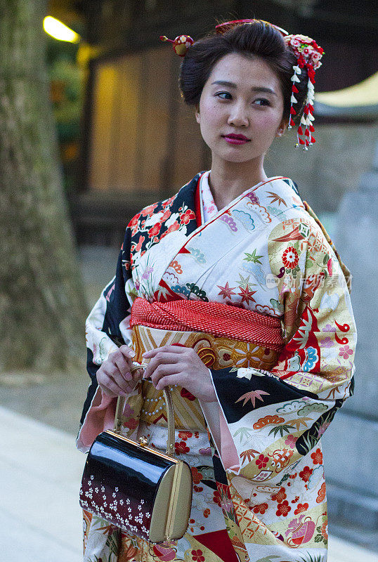 美丽的日本女人与和服在东京，日本