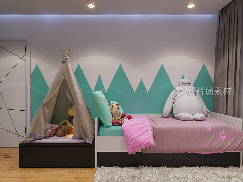 室内设计儿童房间的3d渲染