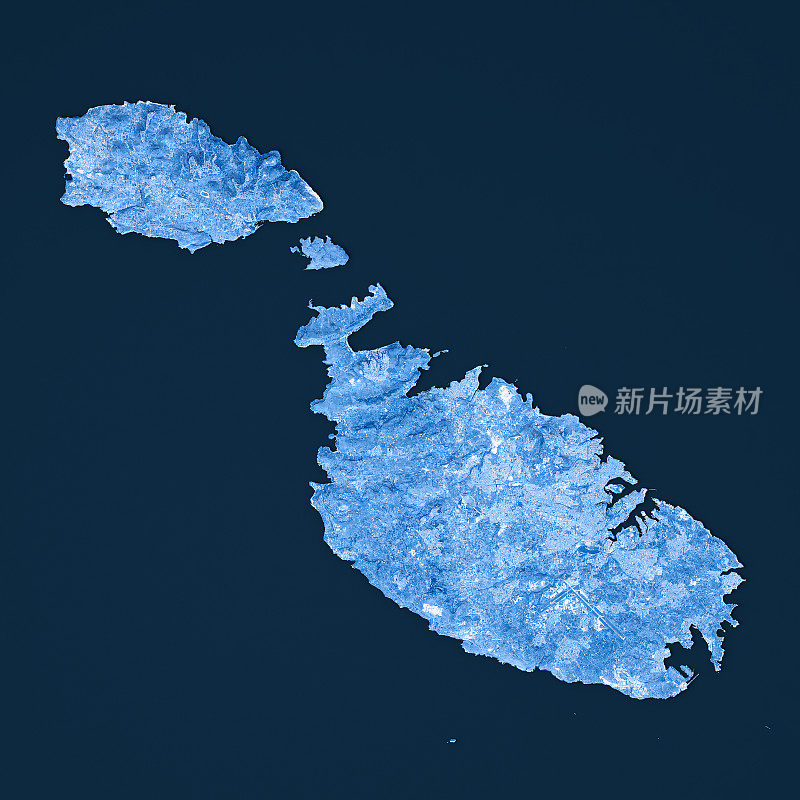马耳他地形图蓝色俯视图