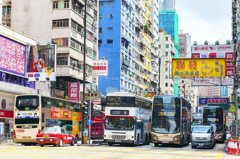 中国香港繁忙的交通街道