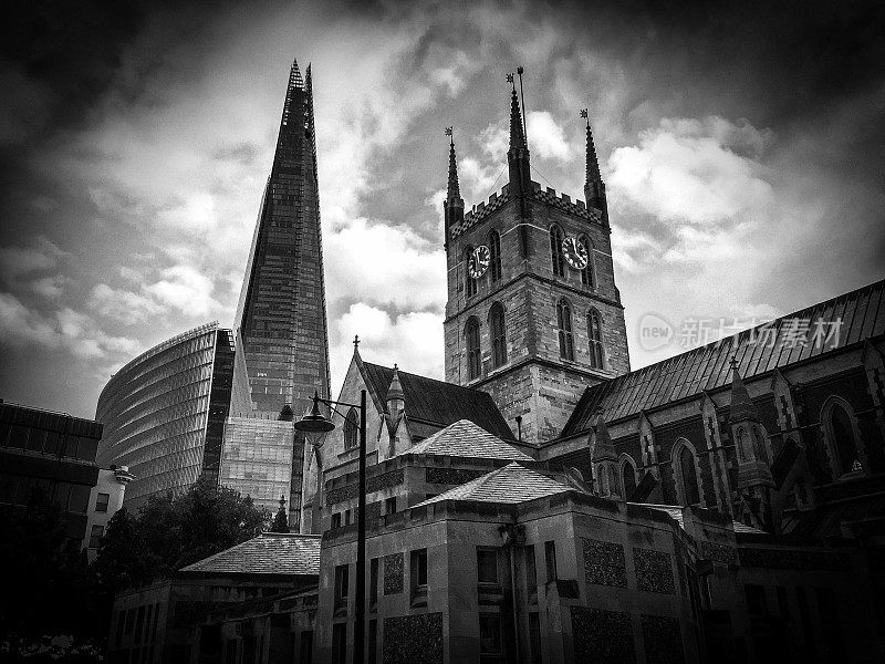 英国伦敦，南华克大教堂和碎片大厦