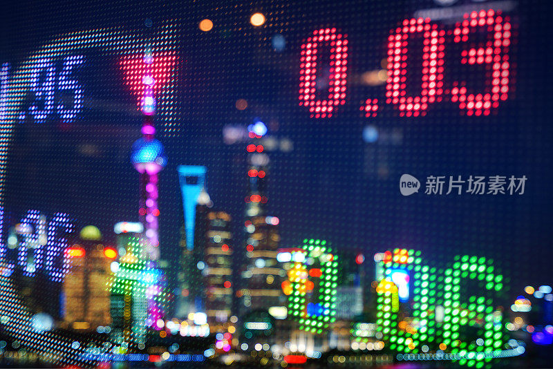 显示股市数字和上海天际线背景