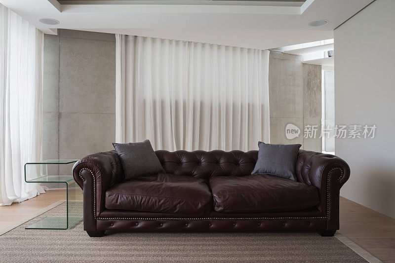 现代客厅里的棕色皮沙发