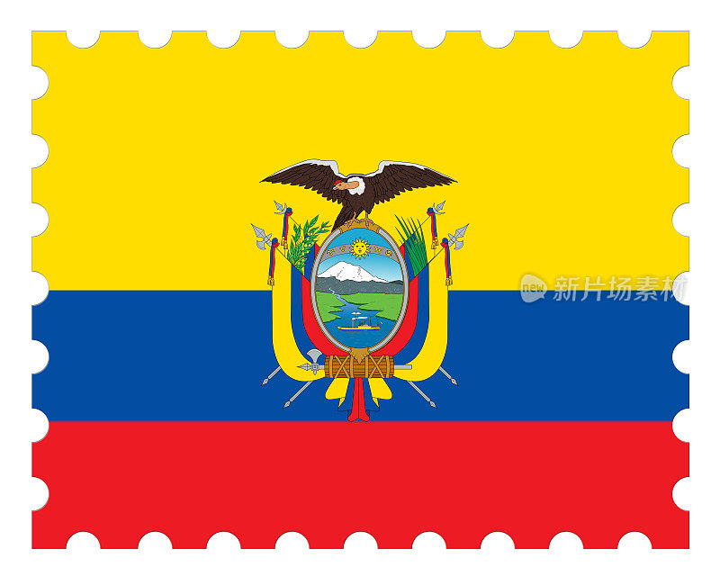 厄瓜多尔国旗邮票，白色背景3d插图