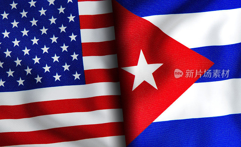 美国国旗和古巴国旗并排站着