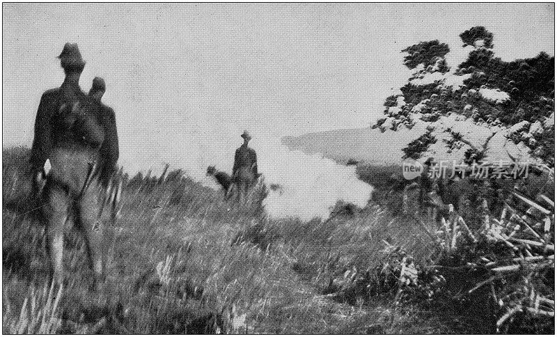 美国陆军黑白照片:唯一存在的照片，在圣胡安，埃尔帕索山，7月1日上午第一枪