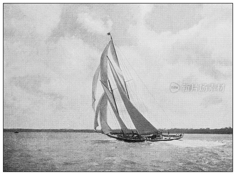 古董黑白照片的运动，运动员和休闲活动在19世纪:游艇