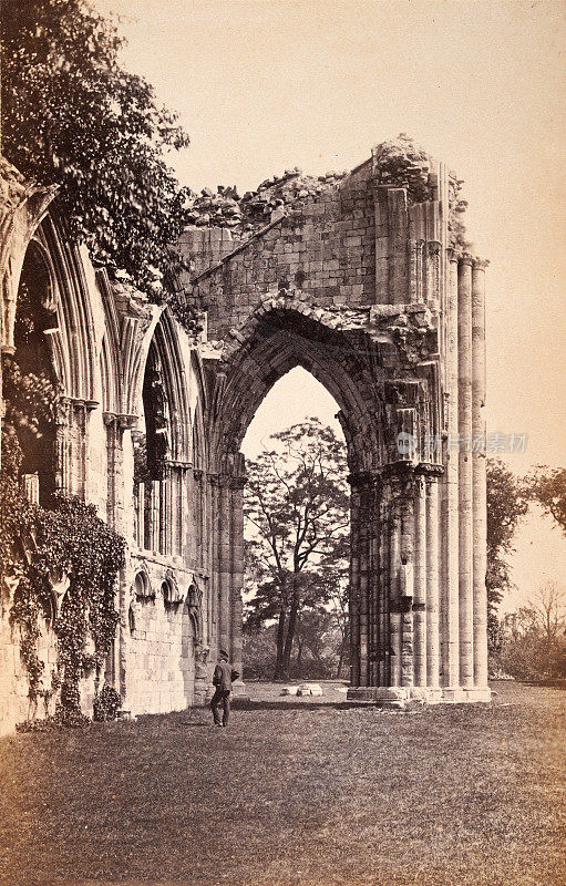 圣玛丽修道院遗址，约克，英格兰，19世纪