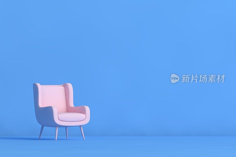 蓝色背景的粉色沙发