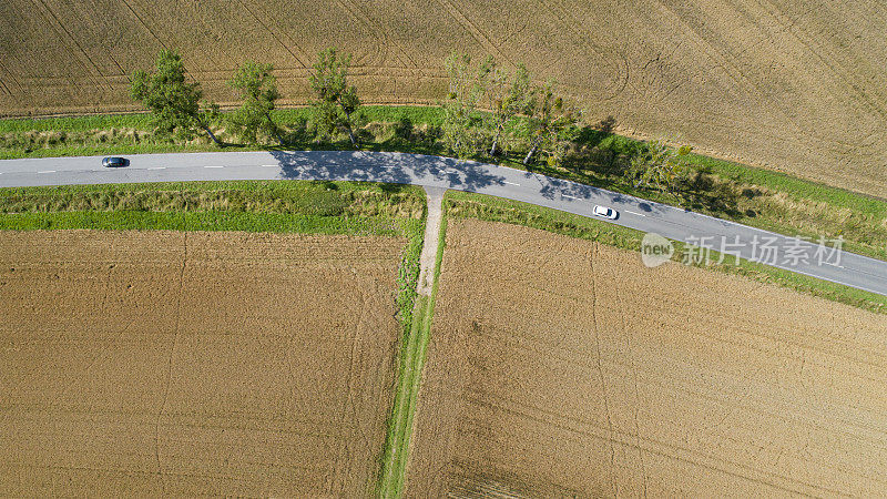 道路通过农田-鸟瞰图