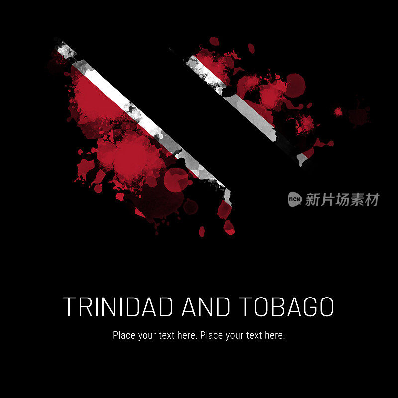 特立尼达和多巴哥国旗墨水溅在黑色背景
