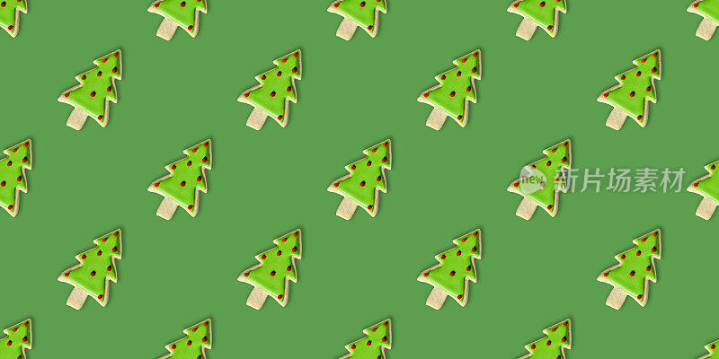 圣诞树:圣诞饼干重复图案背景墙纸