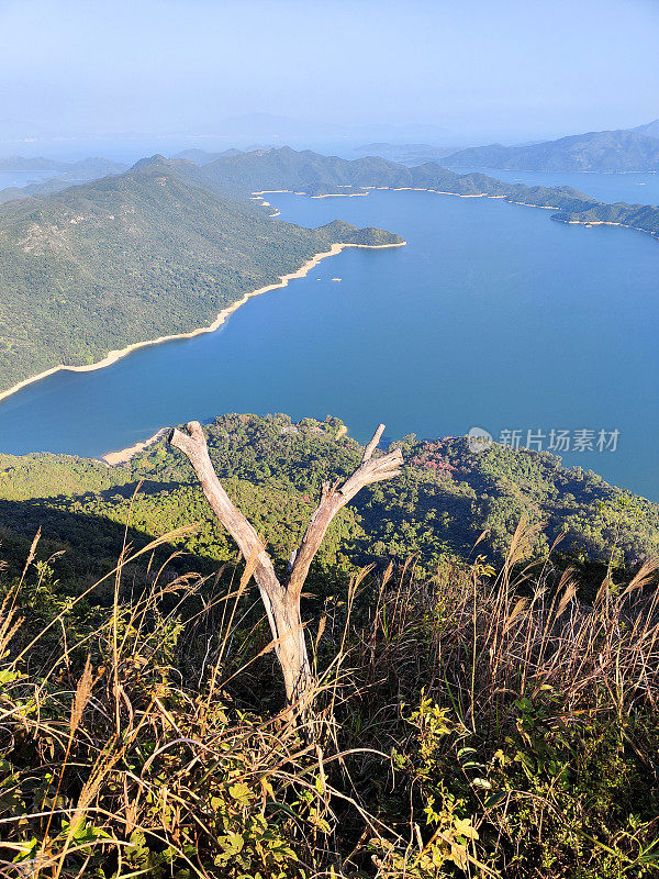 从香港新界八仙岭俯瞰船湾水塘全景