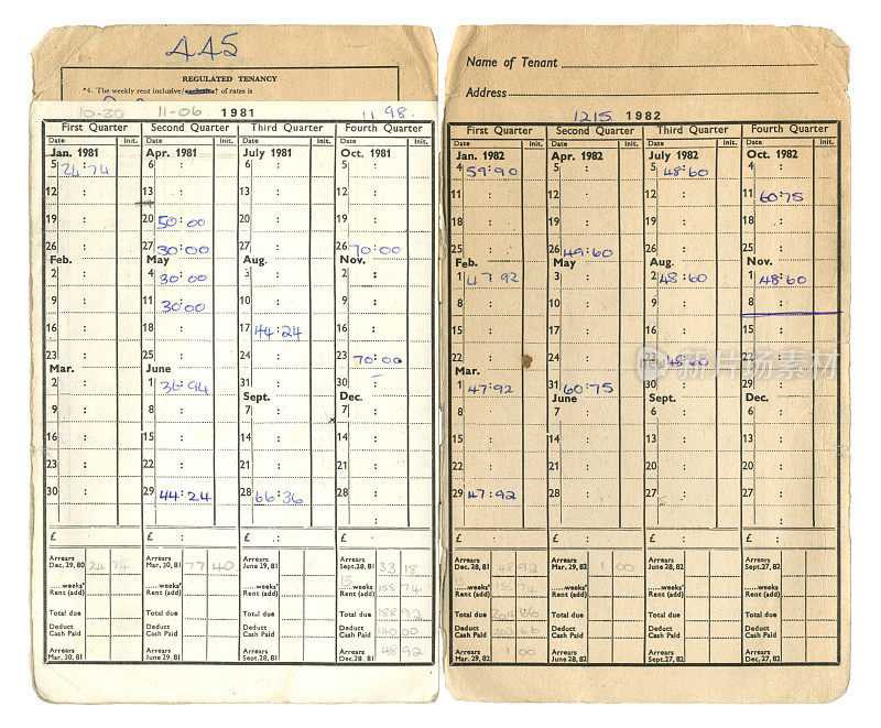 1981-1982年，一个租客的房租簿的内页