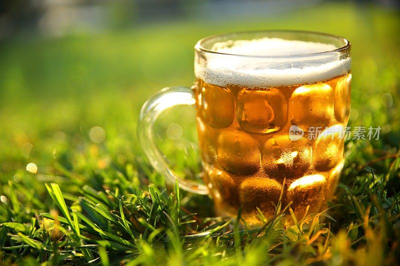 一杯清凉的草地啤酒。