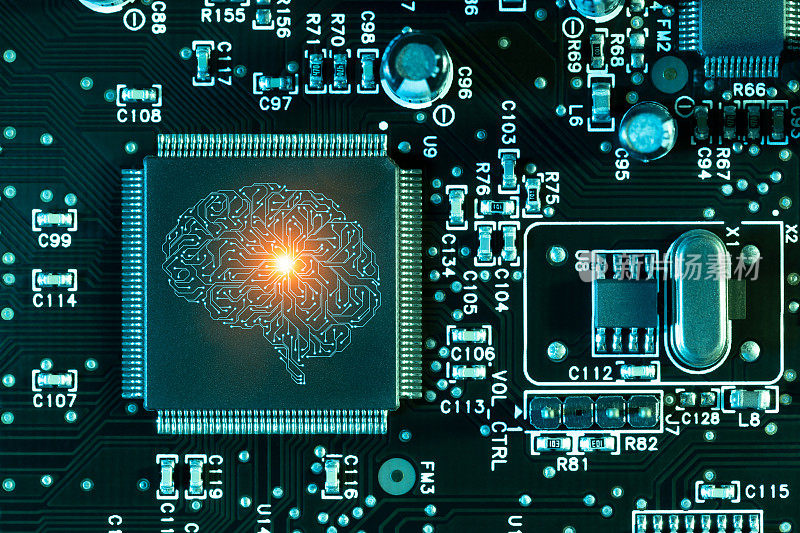 电路板上的人工智能脑机芯片概念