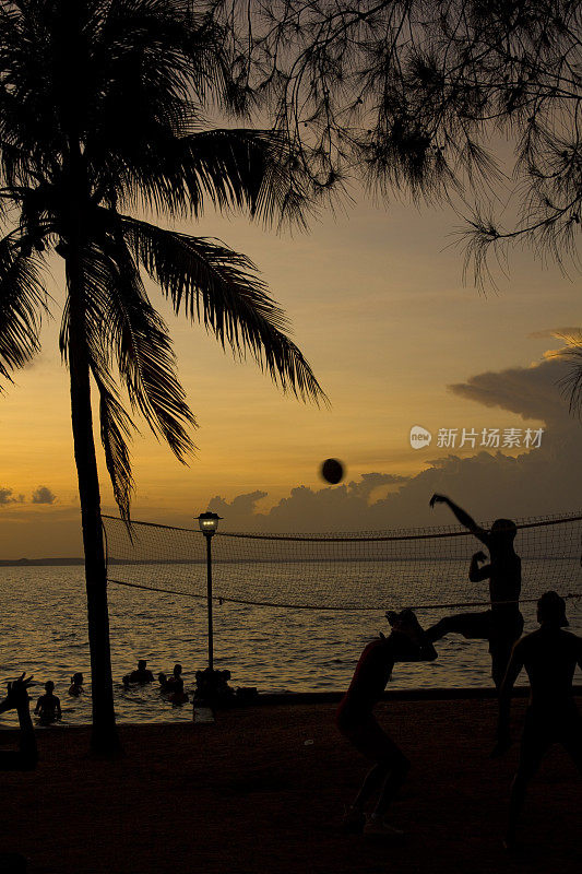 排球，沙滩上的日落