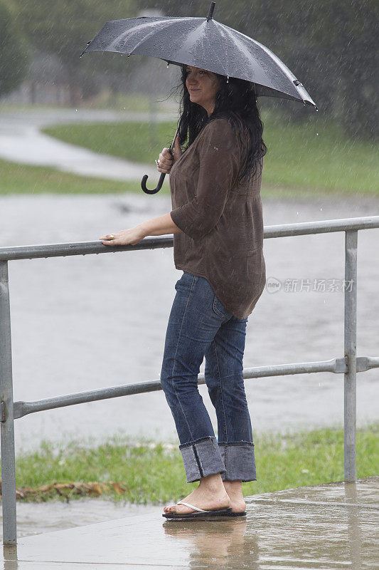 站在雨中撑着伞的女人