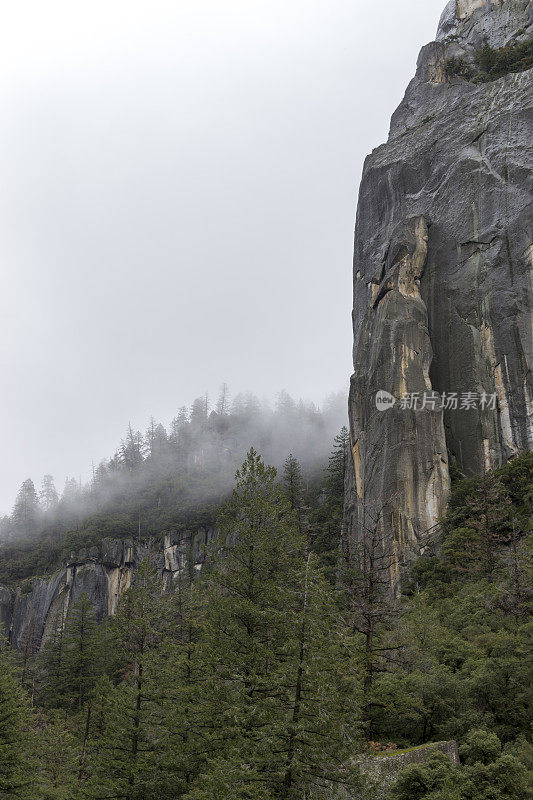 约塞米蒂国家公园山景，低雾，加利福尼亚州