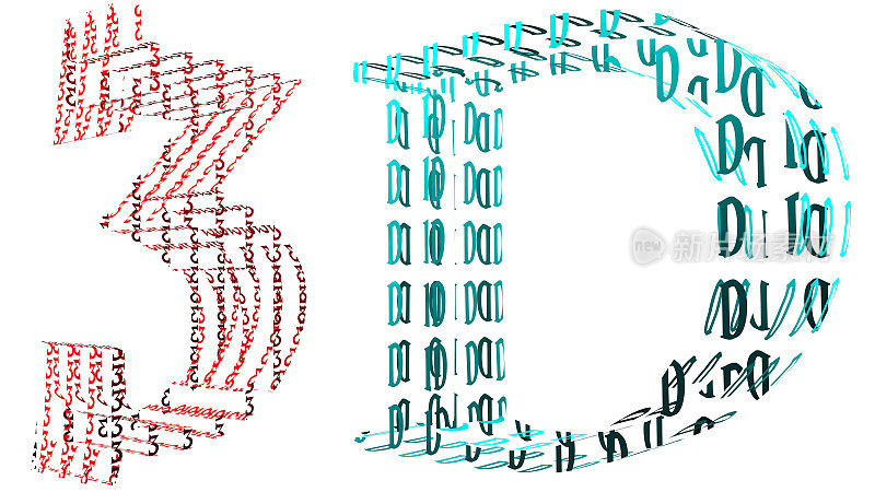 3D透明递归字母在红青色浮雕颜色