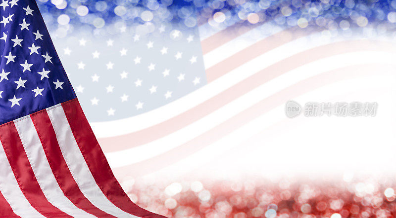 美国国旗和散焦背景与复制空间为7月4日独立日和其他庆祝活动