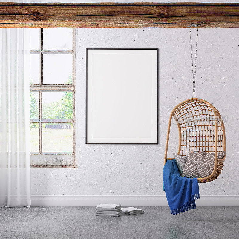 现代室内吊灯椅和画框模板