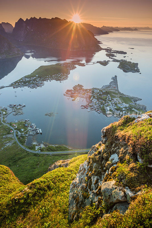 挪威罗浮敦群岛全景，日落美景