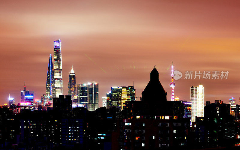 上海夜景天际线，中国