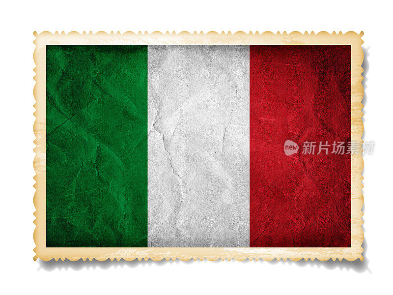 (剪切路径!)意大利国旗在旧照片孤立