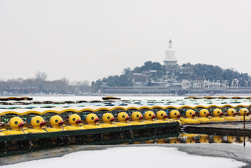 北海公园在中国北京的雪地里