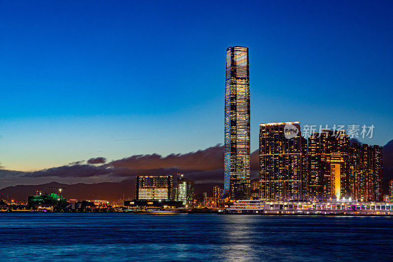 夕阳下的香港天际线