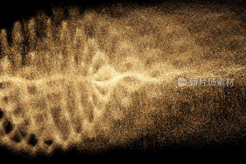 详细的黄金粒子渲染技术，科学和数学主题。库存图片背景。
