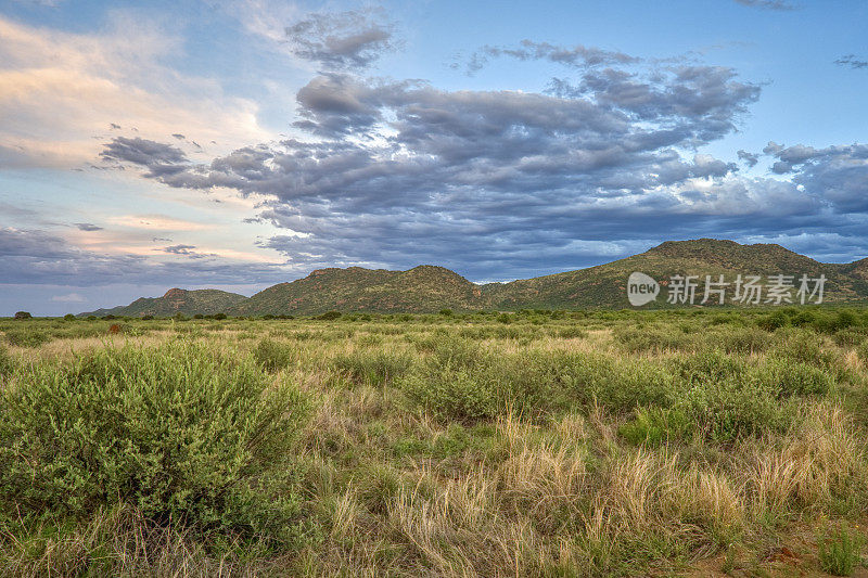 在南非美丽的兰尼斯堡国家公园，夏日里戏剧性的日落