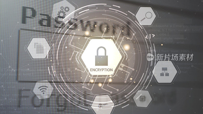 带有密码保护信息图的加密概念。Internet网络安全防病毒防御。