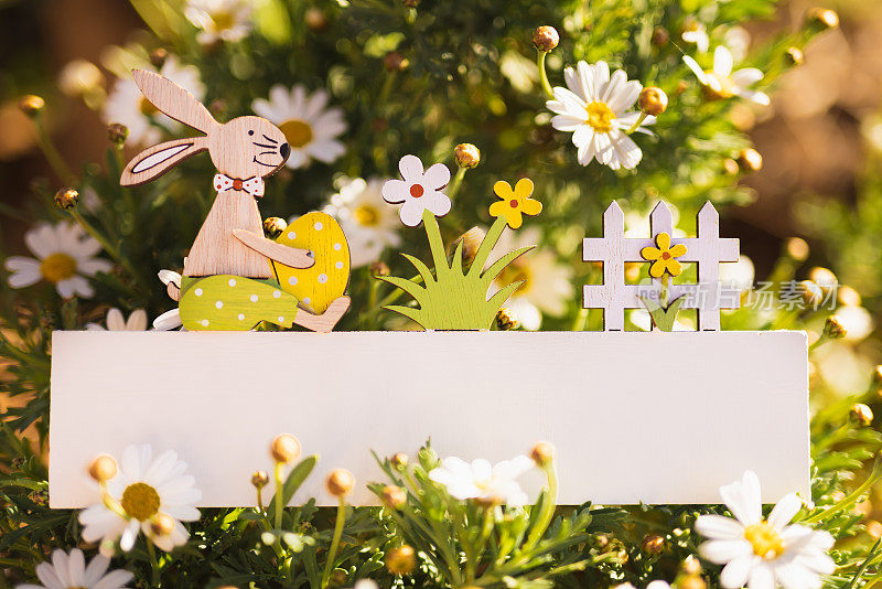 用兔子和鸡蛋装饰的空复活节板作为你的复活节短信的模型