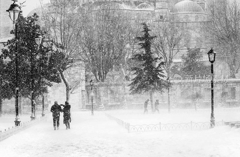 伊斯坦布尔遭遇严重暴风雪后被大雪覆盖