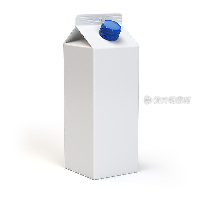 牛奶或果汁空白白色纸盒包装，隔离白色。