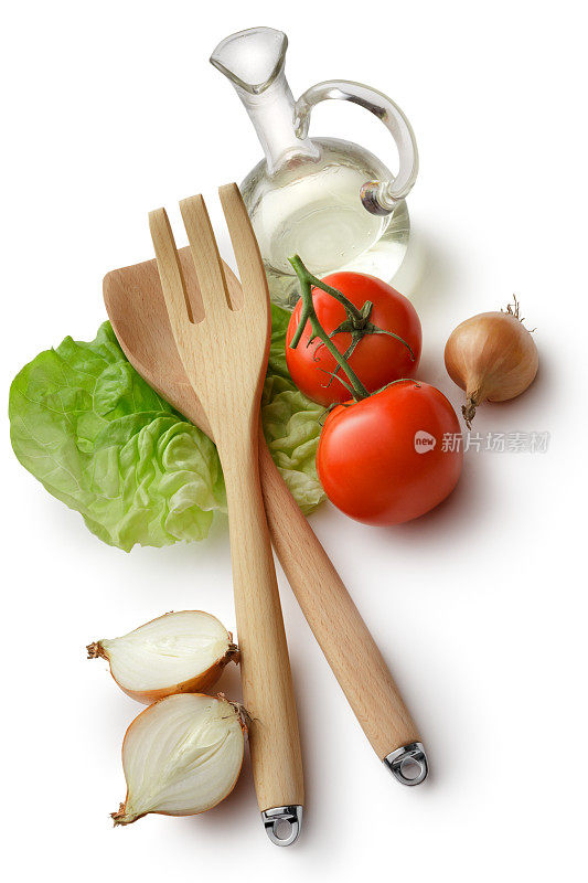 沙拉配料:生菜，番茄，洋葱和橄榄油