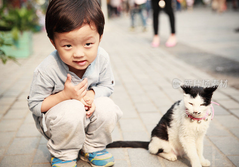 可爱的孩子和猫