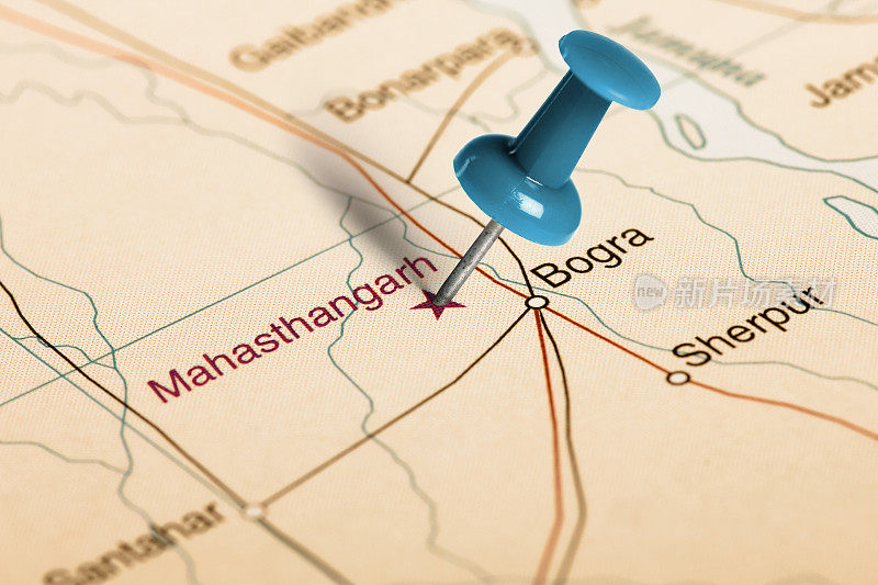 Mahasthanarh位置。地图上的蓝色大头针。