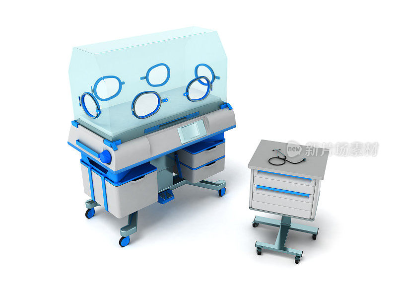 培养箱为儿童蓝色3d渲染在白色的背景