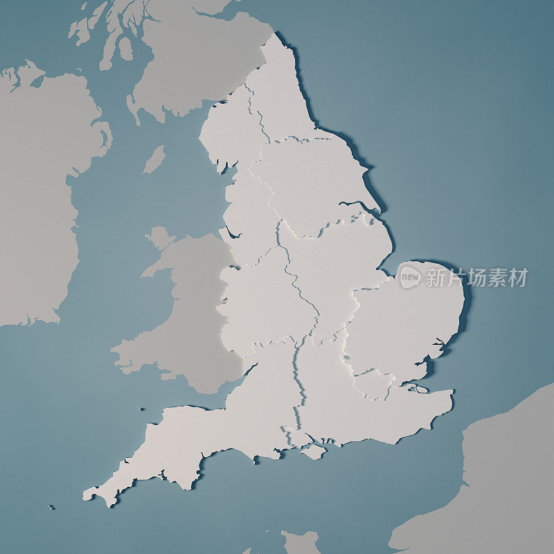 英国国家地图区域行政区划3D渲染