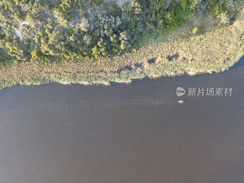 高角度的桨手划水在湖上