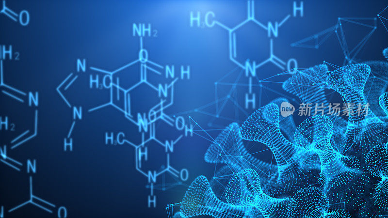 在宿主中引起感染的致病病毒的三维插图，病毒疾病的爆发，病毒抽象背景