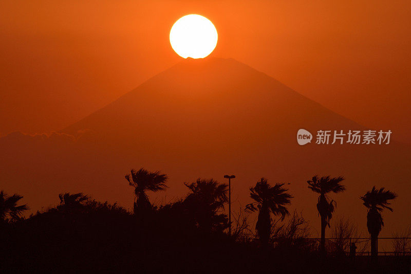 神奈川县三浦半岛富士山上的日落