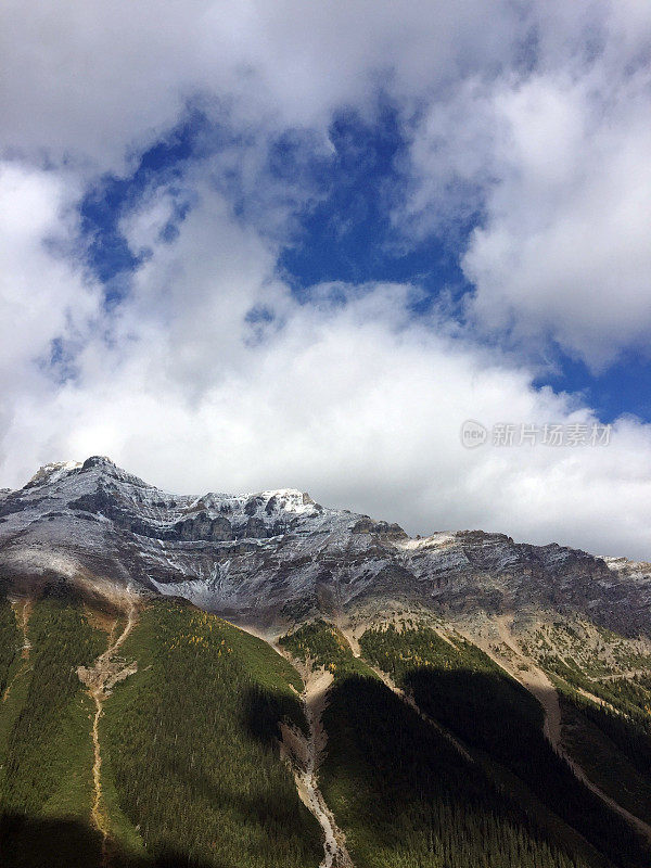 加拿大亚伯达省班夫国家公园天堂谷徒步旅行途中的雪山景色