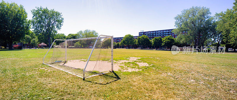 在公园足球场练习足球全景