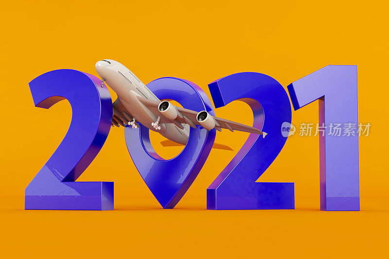 2021年新年概念航空旅行标志机场指针