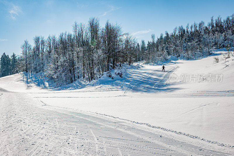 一个高级男子越野滑雪Vojsko高原，Primorska，斯洛文尼亚，朱利安阿尔卑斯，欧洲